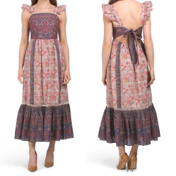 NEW Haute Hippie Flutter Sleeve Cottagecore Flounce Floral Maxi Dress Women’s 6 - Picture 1 of 3